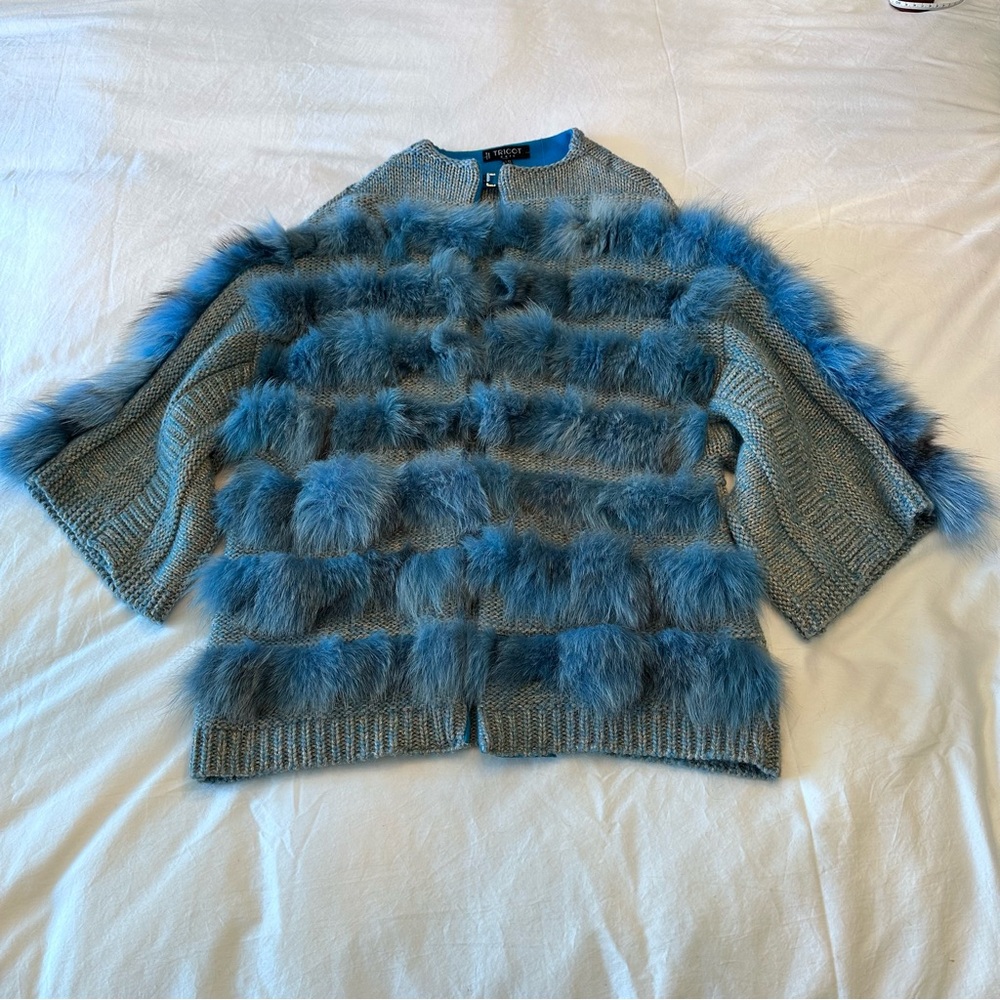 Trico Chic‎ Cardigan Sweater Fur Wool Women’s Size 6